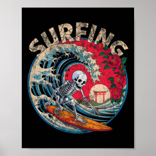 Vintage Surf Skeleton Surfer Surfing Day Of Dead B Poster