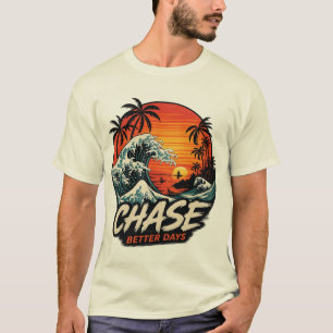Vintage Surf Sunset & Ocean Waves Coastal Artwork T-Shirt