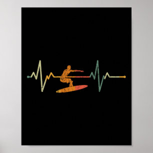 Vintage Surf Surfer Gift Heartbeat Waves Surfing Poster