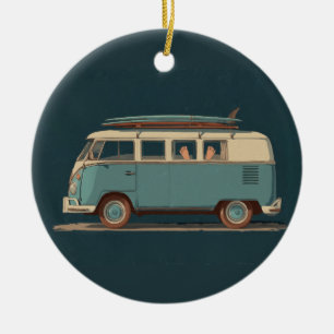 Vintage Surf Van – Retro Camper Design Ceramic Ornament