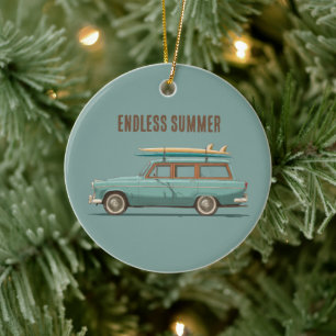 Vintage Surf Wagon – Retro Beach Car Ceramic Ornament