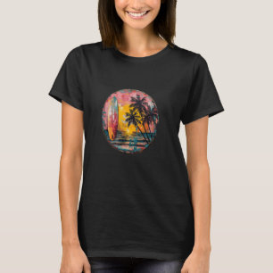 Vintage Surfboard Palm Sunset Pop Art Surfing Vibe T-Shirt