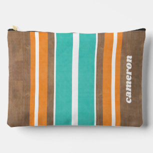 Vintage Surfboard Stripes - Subtle Wood Background Accessory Pouch