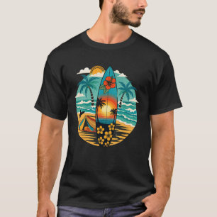 Vintage Surfboard Surfing Beach Tropical Hawaiian T-Shirt