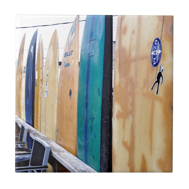 Vintage Surfboards on Montauk Beach Tile (Front)