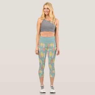 Vintage Surfboards Pattern Capri Leggings