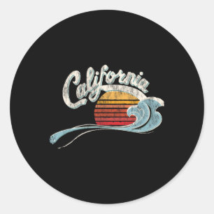 Vintage Surfer - 70's Graphic Sunset - California Classic Round Sticker