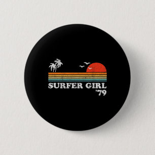 Vintage Surfer Girl Surfing Beach Retro Sunset Sur 6 Cm Round Badge