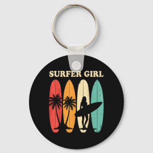 Vintage Surfer Girl Surfing Surfboarding Surf Key Ring