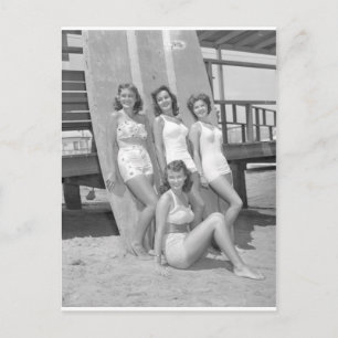 vintage surfer girls postcard