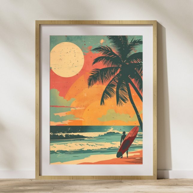 Vintage Surfer in Summer Sunset Retro Poster (Creator Uploaded)