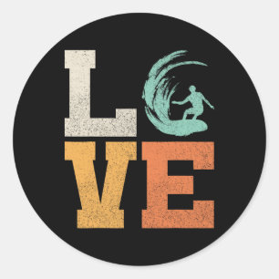 Vintage Surfer Retro Love Surfing Men Boys Kids Re Classic Round Sticker