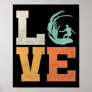 Vintage Surfer Retro Love Surfing Men Boys Kids Re Poster
