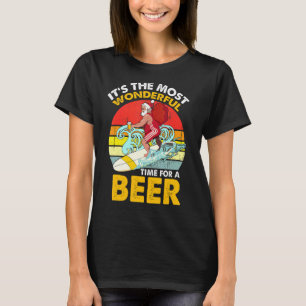 Vintage Surfing Christmas In July Santa With Beer T-Shirt