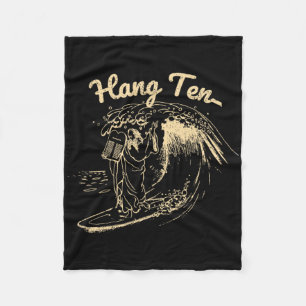 Vintage Surfing Moses Hang Ten Fleece Blanket