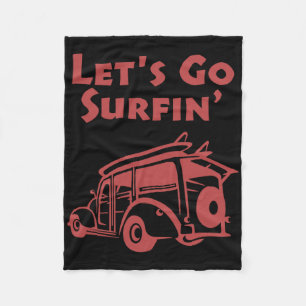 Vintage Surfing Pacific Ocean Surfboard Station Wa Fleece Blanket