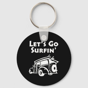 Vintage Surfing Pacific Ocean Surfboard Woody Wago Key Ring