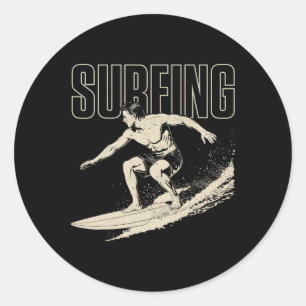 Vintage Surfing Retro Wave Surfer Hawaii Beach Sur Classic Round Sticker