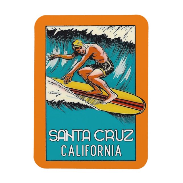 Vintage Surfing Santa Cruz California Travel  Magnet (Vertical)