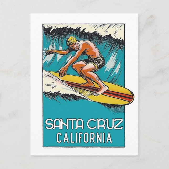 Vintage Surfing Santa Cruz California Travel  Postcard (Front)