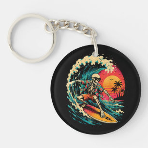 Vintage Surfing Skeleton Halloween Surfboard Key Ring