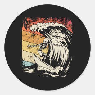Vintage Surfing Skeleton Shirt Halloween Surfboard Classic Round Sticker