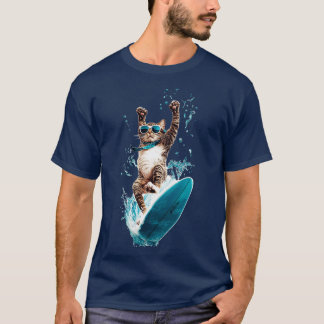 Vintage Surfing Sunset Surfing Cat Sunglasses at S T-Shirt