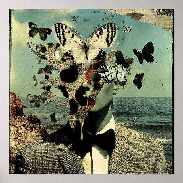 Vintage Surreal Butterfly Man Wall Art Poster (Front)