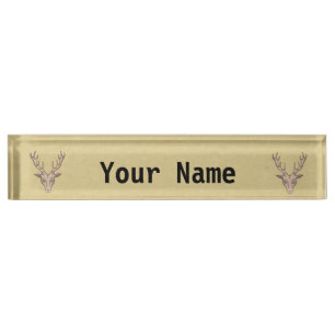 Vintage Surreal Deer Head Antlers Nameplate