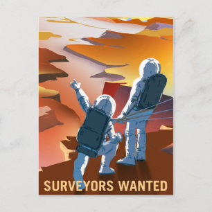 Vintage "Surveyors Wanted" Mars Recruitment Postcard
