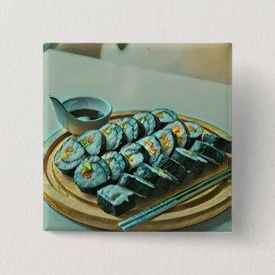 Vintage Sushi Artwork 15 Cm Square Badge