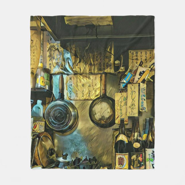 Vintage Sushi Artwork Fleece Blanket (Front)
