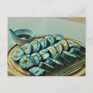 Vintage Sushi Artwork Postcard