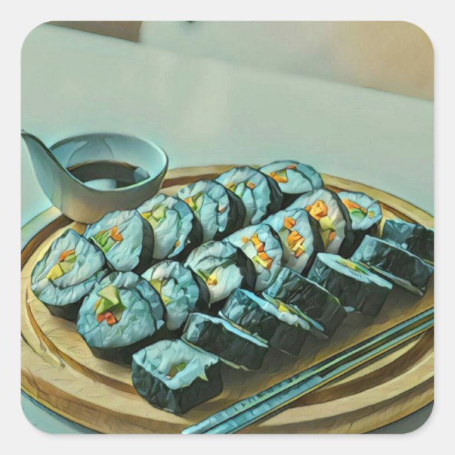 Vintage Sushi Artwork Square Sticker (Front)