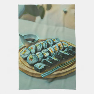Vintage Sushi Artwork Tea Towel