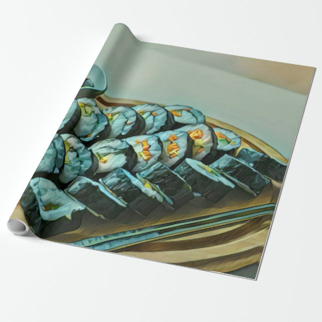 Vintage Sushi Artwork Wrapping Paper (Unrolled)