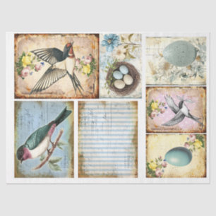 Vintage Swallow and flowers spring Tissue Paper