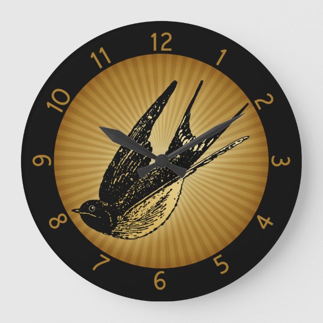 Vintage Swallow Bird Large Clock (Front)