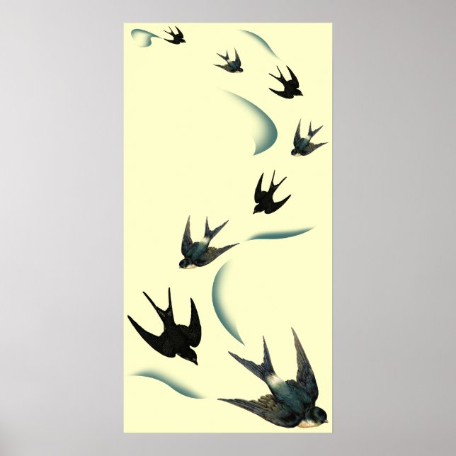 Vintage Swallow Birds Art Poster (Front)