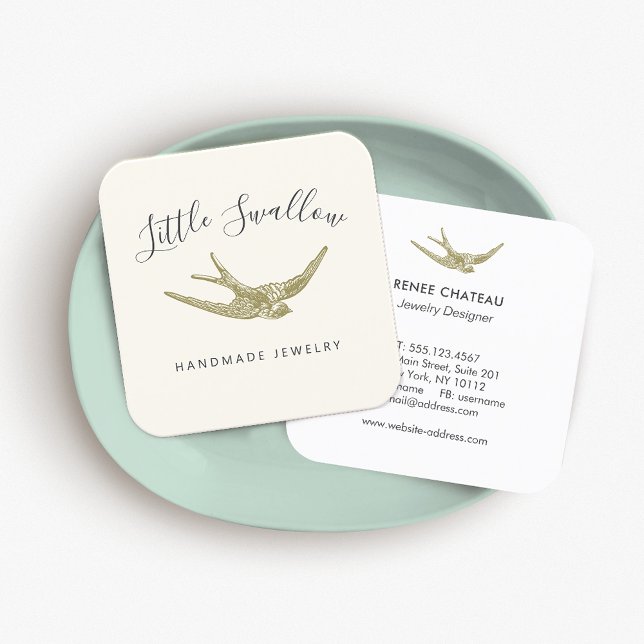 Vintage Swallow Designer Square Business Card (Creator Uploaded)