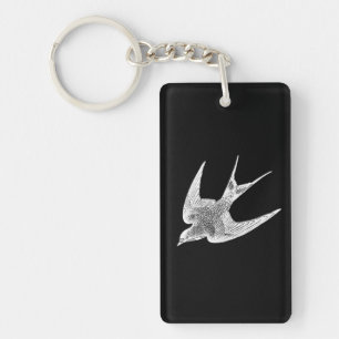 Vintage Swallow Illustration - 1800's Antique Bird Key Ring