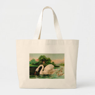 Vintage Swan in the Lake Large Tote Bag