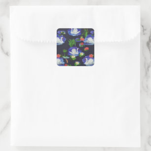 Vintage Swan Lake Lily Floral Watercolor Square Sticker