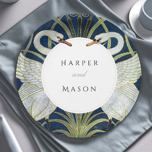 Vintage Swan Love Wedding Paper Plate