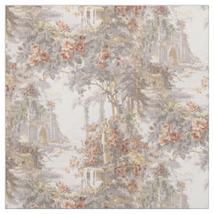 Vintage Swans Among Ruins & Roses Pattern Fabric
