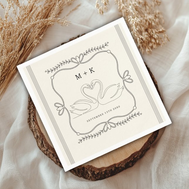 Vintage Swans Stripes Monogram Initials Wedding  Napkin (Creator Uploaded)