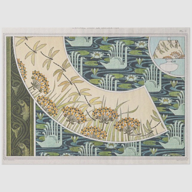 Vintage Swans, Water Lilies and Dragonflies Tissue Paper (Front)