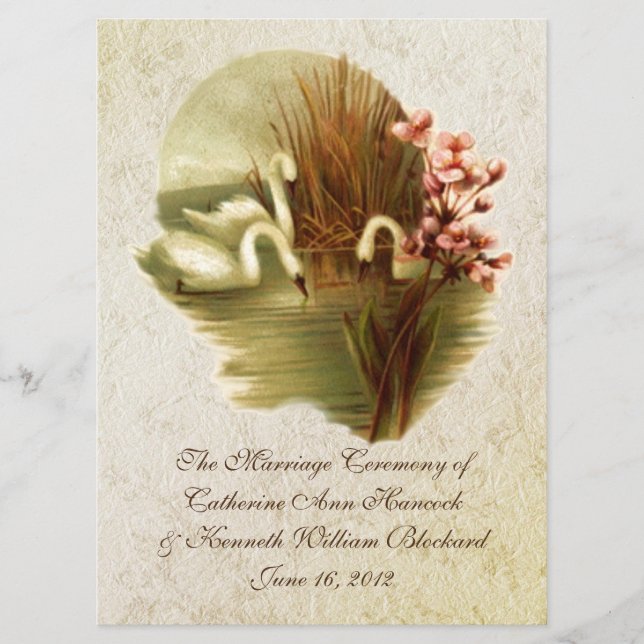 Vintage Swans Wedding Program (Front)
