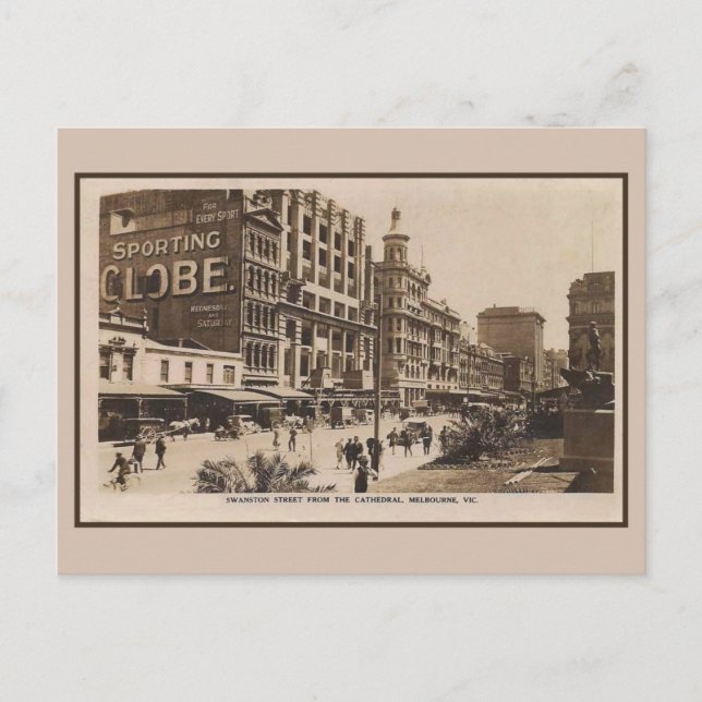 Vintage Swanston Street, Melbourne Postcard (Front)