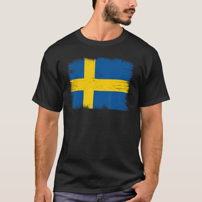 Vintage Sweden Flag Swedish Independence Day T-Shirt (Front)